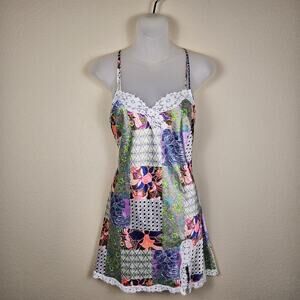 Victorias Secret Bali Patchwork Nightie M Slip Dress Lace Satin Festival Cottage